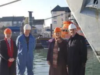 Chris Huhne visiting Falmouth Docks