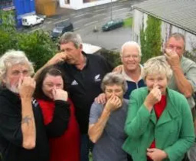 Terrye and the Penryn Bowling Club hold their noses as the stink from SWW's sewage works is overpowering